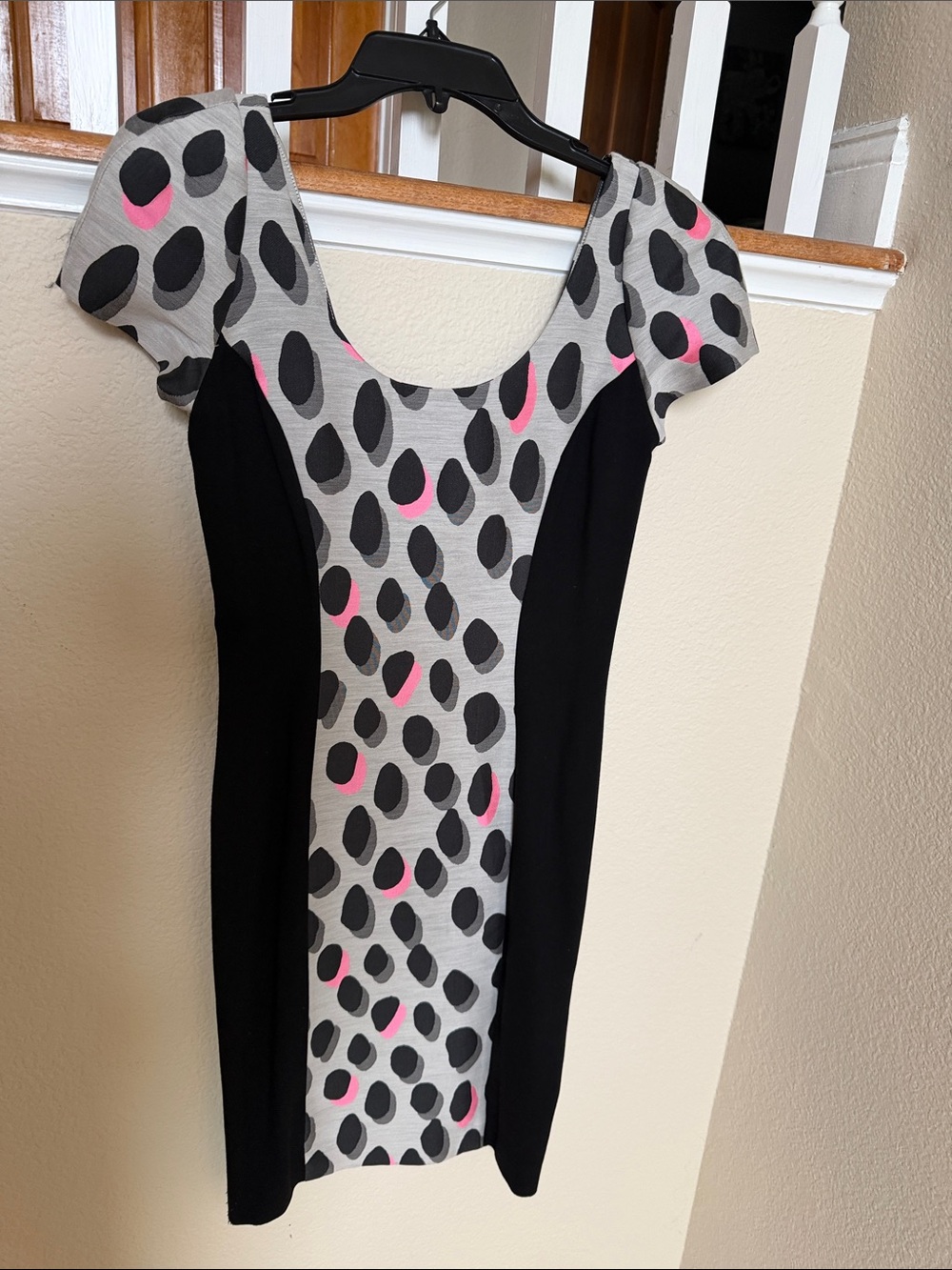 Diane Von Furstenberg Black, Gray and Pink Polka Dot Sheath Dress
